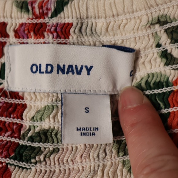 Old Navy Tropical Floral Dress Off Shoulder White Smocked Back Ruffle Size S - Picture 5 of 11